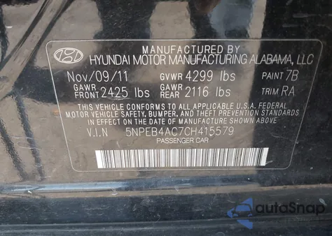 2012 Hyundai Sonata Gls from USA, damaged, VIN 5NPEB4AC7CH415579